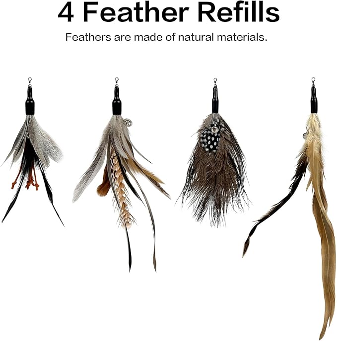 TTcat Cat Feather Wand Toys,Retractable Wand Toy with 4 Feather Refills, Interactive Cat Toy Kitten Toy for Indoor Cats to Play Chase Exercis