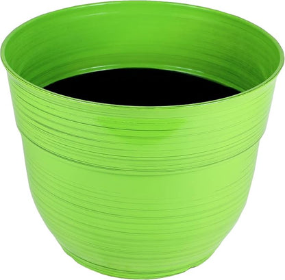 Garden Elements Indoor/Outdoor Glazed Brushed Happy Plastic Planter, Large, Bright Green, 15" (Pack of 2)