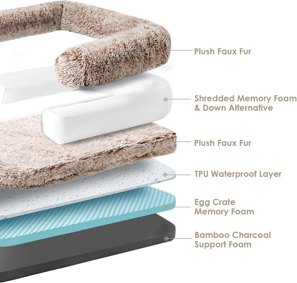 EHEYCIGA Foldable XXL Dog Bed, Faux Fur Fluffy Pet Couch Bed for Extra Large Dogs, Orthopedic Calming Memory Foam Pet Bed, Washable Soft Pet Sofa Bed with Non-Slip Bottom, Faded Brown, 54"x38"x7.5"