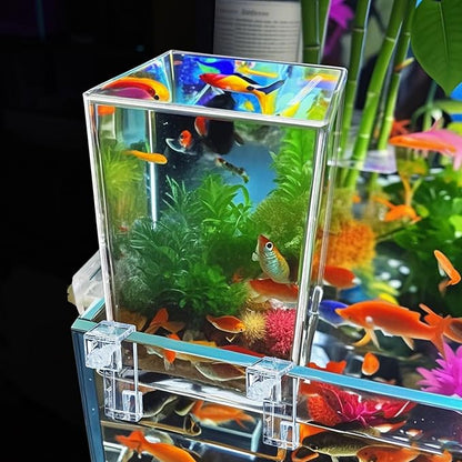 Okllen Negative Pressure Fish Tank Acrylic, Auto-Refill Hanging Aquarium with Fish Elevator, Water Level Maintenance & 360° View, Space-Saving External Suspended Tank for Betta/Guppy