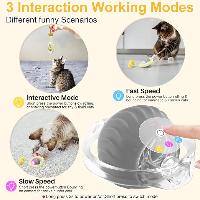 Interactive Cat Toys Ball, Automatic Motion Activated Ball in Pouch Fast Rolling Indoor, Hide and Seek Mouse Catching Game in Cat Play Mat with Chirping, LED Light, Auto On/Off (Pink)