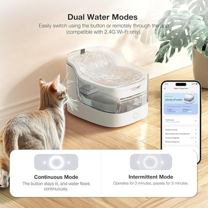 Cat Water Fountain, Automatic Water Dispenser, 2L Pet Water Fountain Transparent Water Tank, 8 Layers Filters Cat Fountain Dog Water Fountain Wireless Pump 2.4G WiFi PF1L
