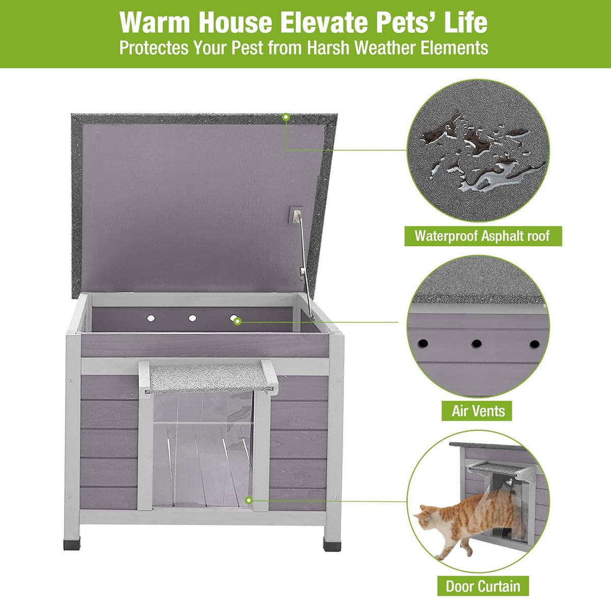 GUTINNEEN Outdoor Cat House Wooden Rabbit Hutch Outside Feral Cat Shelter Bunny Cage Guinea Pig Habitat Weatherproof(AIR12)
