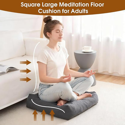 Tikuns 4Pcs Floor Pillows for Adults, 22 * 22 Inch Meditation Cushions, Large Square Sitting Cushion Living Room Memory Foam Pillow for Sitting (4, Grey, 22x22x4 Inch)