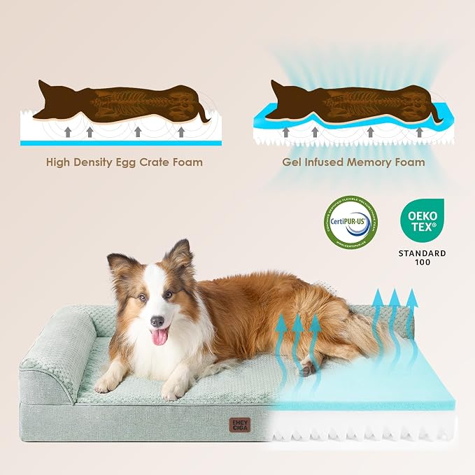 EHEYCIGA Extra Large Dog Bed Othorpedic, Memory Foam XL Dog Bed with Washable Removable Cover, Waterproof Pet Sofa Couch XLarge Size Dogs with Nonskid Bottom, 44x32x6.5, Greyish Green | Washable Removable Cover, Waterproof Flat Pet Sofa Couch with Nons...