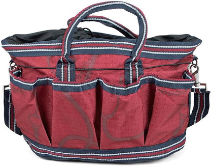 Jeffers Poplar Head Grooming Bag – Horse Grooming Organizer Tote with Pockets for Brushes, Tools, Clippers, Shampoo, Detangler – Stable Barn Kit Carrier for Horses, Pets, Merlot Snaffles & Irons