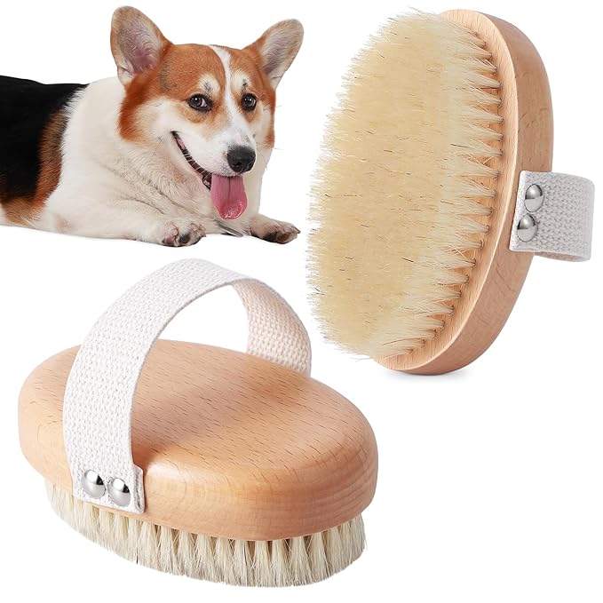 Soft Boar Bristle Pet Palm Brush for Short Haired Dogs and Cats with Band, Reduce Shedding, Ergonomic Dog Brush, Easy to Hold and Reduces Stress On Your Wrist | Ideal for Daily Grooming