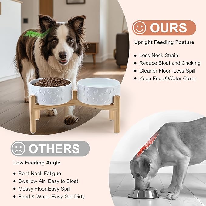 SPUNKYJUNKY Elevated Dog Bowls Ceramic, 7.3'' Dogs Food Water Bowls Raised - 42
