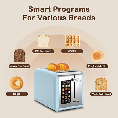 Mecity 2 Slice Touch Screen Toaster, 1.5" Wide Slot, Stainless Steel Smart