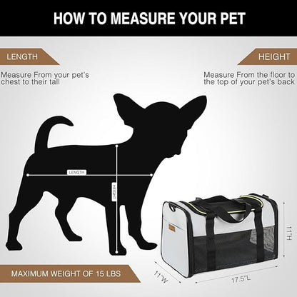 Cat Carrier - Portable Foldable Dog Pet Carrier, Soft-Sided Pet Bag up to 15 Lbs, Airline Approved Travel Puppy Carrier