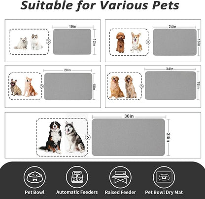 HotLive Dog Food Mat - Absorbent Cat Mat for Food and Water, No Stains Pet Feeding Bowl Mat, Easy to Clean Pet Placemats, Quick Dry Dog Water Dispenser Mat for Messy Drinkers | Grey 16"x 24"