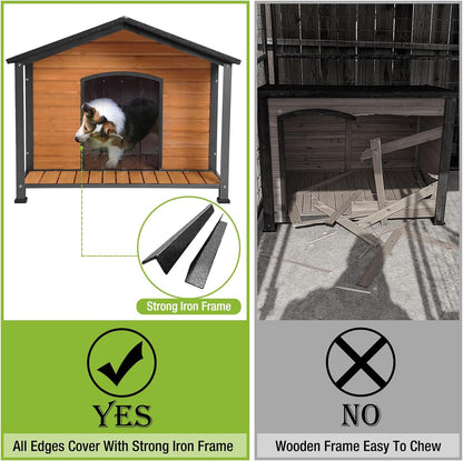 Dog House Outdoor & Indoor Unique All-Around Iron Frame Dog Kennel for Winter with Raised Feet for Small & Medium & Large Dogs,Weatherproof Roof (40.6 “L×34.3”W×31.5“H)