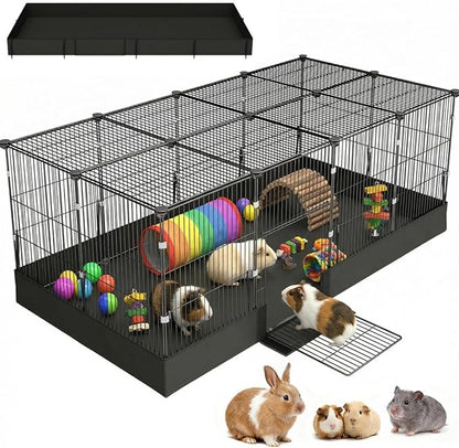 20 Planes Guinea Pig Cages Enclosed Hamster Cage with Door & Waterproof Liner, Expandable Cage for Guinea Pigs, Metal Wire Yard Fence Rabbit Cage