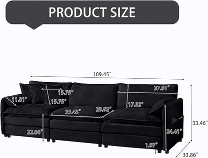 109.45" Oversized Extra Deep Seat Modern Chenille Cloud Couch, Large 3 Seater Modular Sofa for Living Room Bedroom Apartment Office(Black, 109.45 Inch)