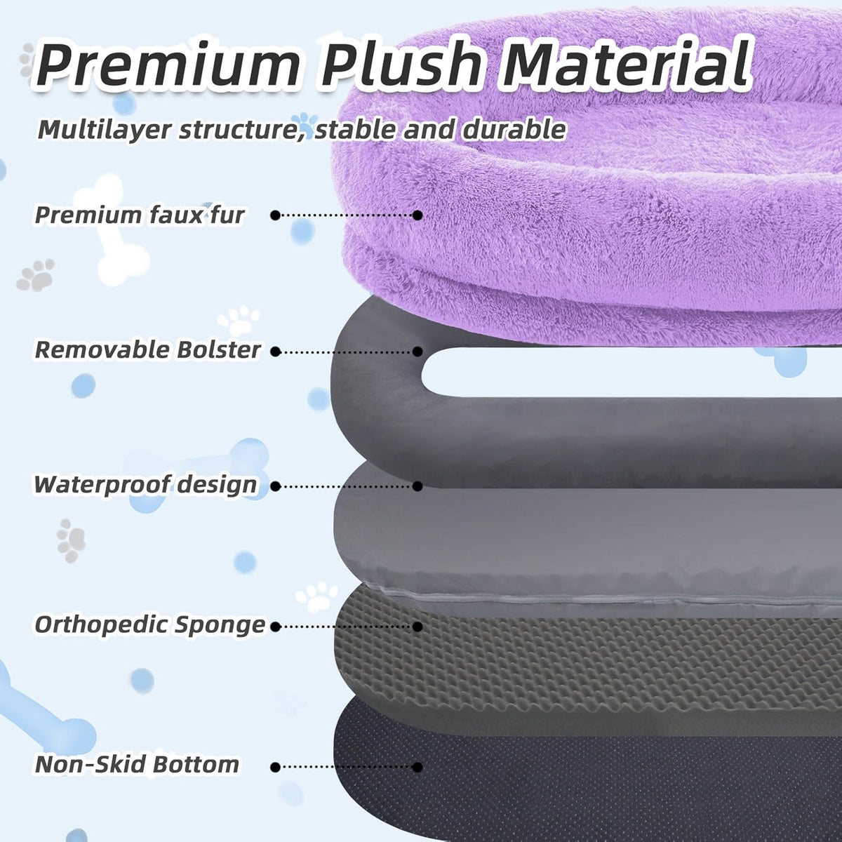 Human Dog Bed, 71''x45''x12'' Size Fits You and Pets, Washable Faux Fur Pet Bed for People Doze Off, Napping Orthopedic Dog Bed, Present Plump Pillow, Blanket, Strap - Purple