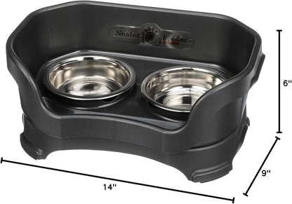 Neater Pet Brands Neater Feeder Deluxe Mess Proof Cat Bowls Elevated, Made in USA, No Spill Raised Bowls for Indoor Cats, Stainless Steel Food and Water Bowl Set, Pet Dish Feeding Station, Black