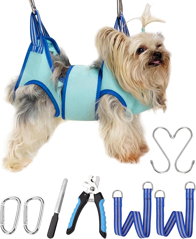 Dog Grooming Hammock, XXS Dog Hanging Harness Holder for Nail Clipping,Nail Trimming Hammock, Grooming Sling Hanger Restraint Bag with Wide Strap Sewed