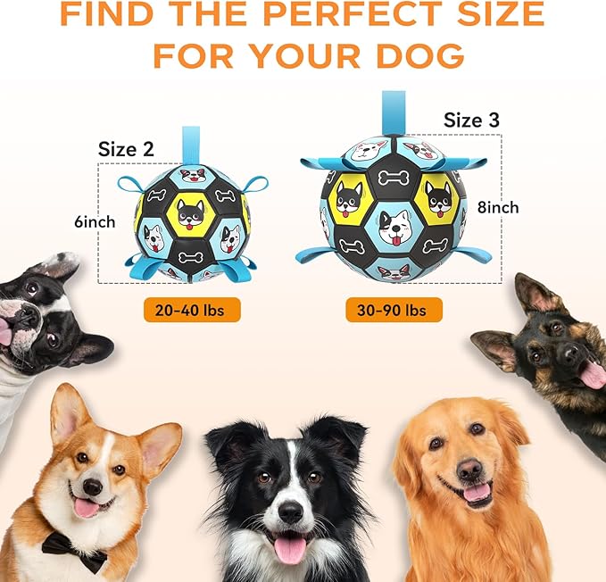 Dog Toy Soccer Ball with Straps, Herding Ball for Dogs, Outdoor Interactive Dog Toy, Dog Fetch Toy, Ideal for Medium & Large Dogs, Great Puppy Birthday (6 Inch)