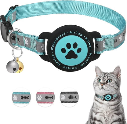 Waterproof Airtag Cat Collar, Reflective Cat Airtag Collar with Bell, Breakaway Cat Collar AirTag Holder, Lightweight Kitten Collar for Apple Air tag, Cat GPS Collars for Girl Boy Cats, Kitten (Teal)