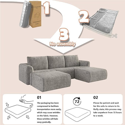 EASE MOOSE Cloud Couch Sectional Sofa, Large U-Shaped Oversized Modular Couch for Living Room, Minimalist Boneless Couches with Ottoman, 5-Seat Deep Sofas for Bedroom, Chenille (Light Grey)