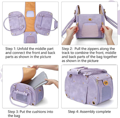 Dog Carrier Purse, Pet Bag, Waterproof Premium Leather Pet Travel Portable Bags for Cat and Small Dog Home & Outdoor Small Purple