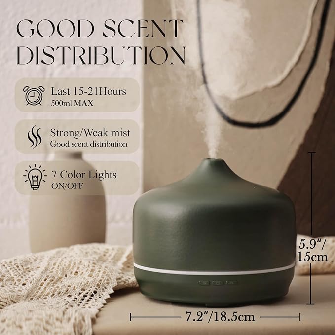 Porseme 500ml Ceramic Essential Oil Diffuser Aromatherapy Ultrasonic Cool Mist
