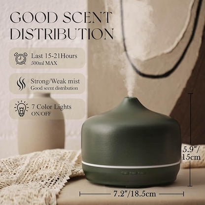 Porseme 500ml Ceramic Essential Oil Diffuser Aromatherapy Ultrasonic Cool Mist