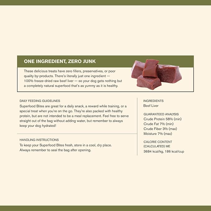BADLANDS RANCH - Superfood Bite, Freeze-Dried Raw Dog Treats - Protein Rich, Train & Reward, Traceable Single Ingredient by Katherine Heigl (Beef Liver)