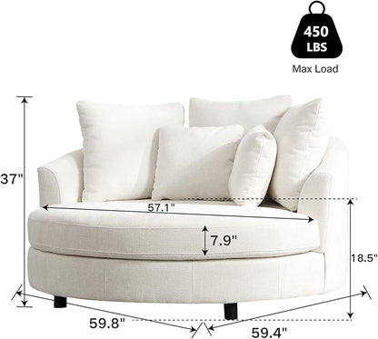 Chifee & Vingol 59.8" W Oversized Accent Barrel Chair Large Round Chair with Wheels,Light Beige