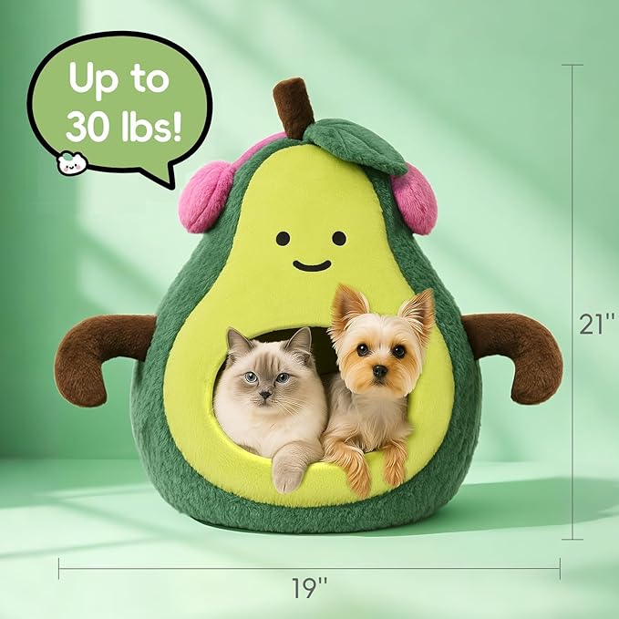 Cute Cat Beds for Indoor Cats, Small Dog Beds, Soft Washable Pet Beds for Kitten and Puppy, Funny Avocado Cat Cave, 19 Inches