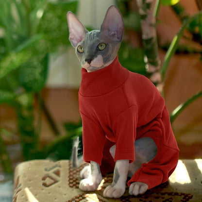 ROZKITCH Hairless Cat Clothes, Breathable Soft Cat Jumpers for Cats Only, Cat Coat with Four Legs, Warm Cat Sweater Cat T-Shirt Cat Pajamas Jumpsuit Vest Cornish Rex Devon Rex Peterbald Red XL