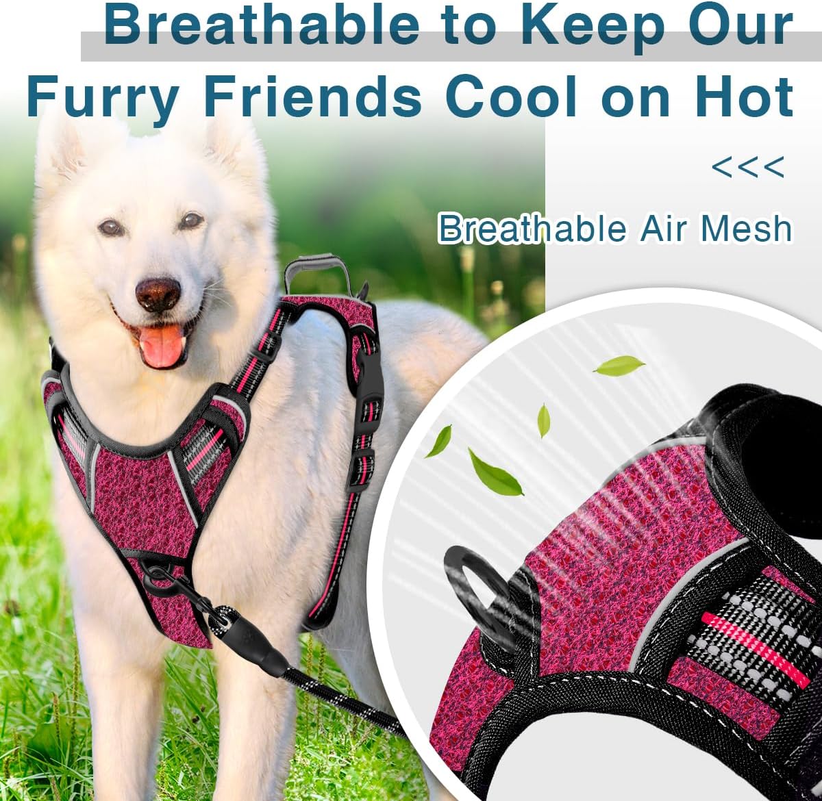 BARKBAY Dog Harness No Pull with ID Tag Pocket - Heavy Duty, Reflective, Easy Control for Large Dogs(Pink/Black,M)