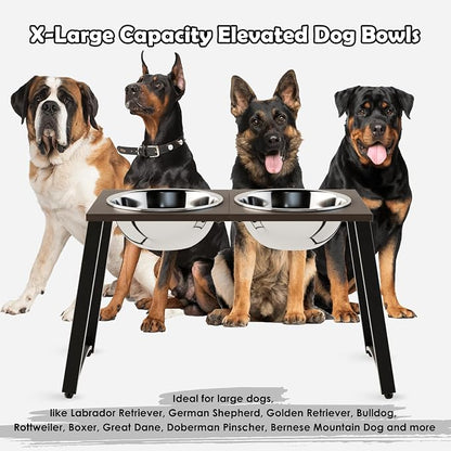 Elevated Dog Bowls for Large Dogs with Slow Feeder, 2 Stainless Steel Dog Bowls -101oz, 16.5" Tall Raised Dog Food Water Bowl Stand for Large Breed, Extra Large Dogs