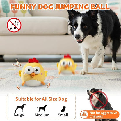 Interactive Dog Toy Ball, Rechargeable Jumping Plush Toy with Motion Activation for Small Large Dogs, Squeaky Moving Bouncing Ball for Pets Keep Busy Reduce Boredom, No Loud Music (Chicken)