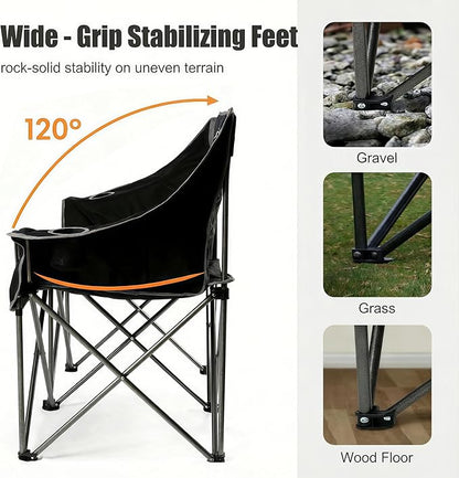 EMERIT Oversized Camping Chair with 650LB Capacity - Heavy Duty Folding Loveseat Camping Couch with Deep Seat & Rip-Resistant Fabric, Padded Comfort, Cup Holders for Outdoor, Lawn & Sports. | 650lb capacity, ripstop polyester, No center bar, cross-brac...