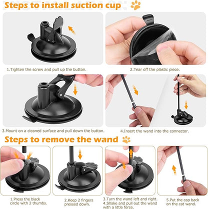Cat Toys, 2 Pack 3 in 1 Interactive Cat Toy for Indoor Cats with Sticky Super Suction Cup Detachable 10 Pcs Replacements Feathers Balls Mice 2 Wand Hanging Door Kitten Toys