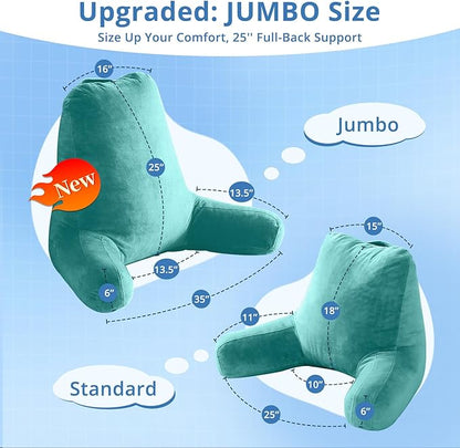 Sasttie 25-inch Reading Pillows for Sitting in Bed Adult, Jumbo Velvet Back Pillow Bed Sitting Up, XL High Back-Rest Support Cushion for Sit Up on Couch & Floor, Oeko-Tex Certified, Teal Cyan