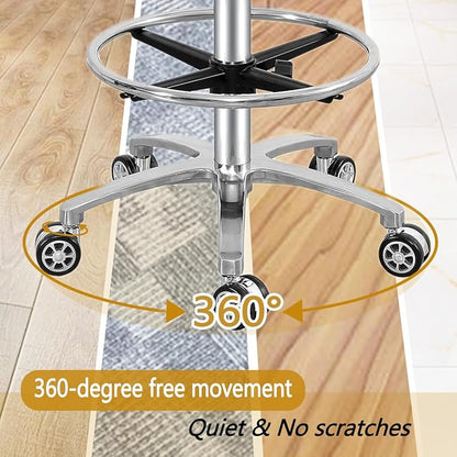 Antlu Rolling Stool Swivel Chair for Office Medical Salon Tattoo Kitchen Massage Work,Adjustable Height Hydraulic Stool with Wheels (Black, with Foot Rest)