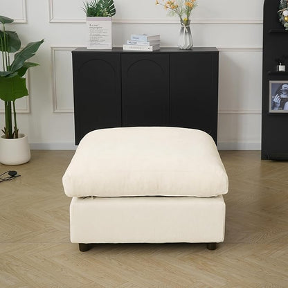 JACH Modern Ottoman Seater for Living Room, Cushion Covers Removable, Minimalist Footstool, Breathable Ottomans for Living Room, Apartment (Beige)