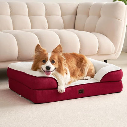 EHEYCIGA Orthopedic Dog Beds for Large Dogs, Waterproof Memory Foam Large Dog Bed with Sides, Non-Slip Bottom and Egg-Crate Foam Pet Couch Bed with Washable Removable Cover,Red