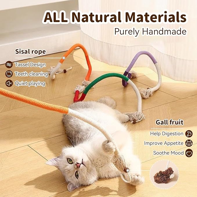 Cat Toys for Indoor Cats, 3 Pcs Silvervine Sticks with Gall Fruit & 1 Pc Cat Chew Rope for Teeth Cleaning, Interactive Cat Toys with Catnip, Kitten Chew Toys Teething for All Breeds Red