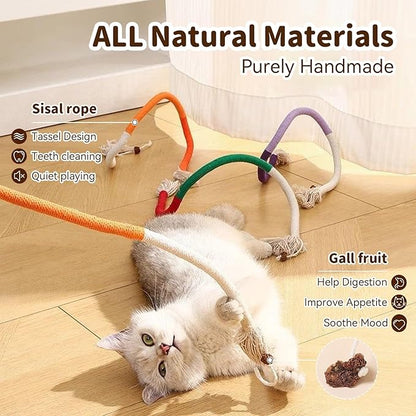 Cat Toys for Indoor Cats, 3 Pcs Silvervine Sticks with Gall Fruit & 1 Pc Cat Chew Rope for Teeth Cleaning, Interactive Cat Toys with Catnip, Kitten Chew Toys Teething for All Breeds Red