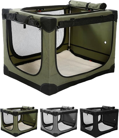 Veraste 42" Soft Collapsible Travel Dog Crate for Large Dogs,Green | 4-Door Foldable Travel Crate,breathable mesh, foldable with storage bag