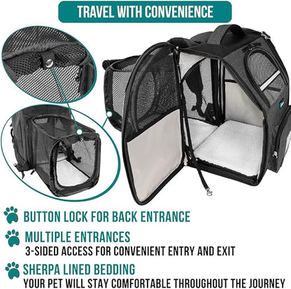 PetAmi Dog Cat Backpack Carrier, Expandable Pet Carrier Backpack for Travel Hiking, Small Medium Dog Puppy Large Cat Carrying Backpack, Airline Approved Ventilated Soft Back Support, 18 lbs, Dark Gray