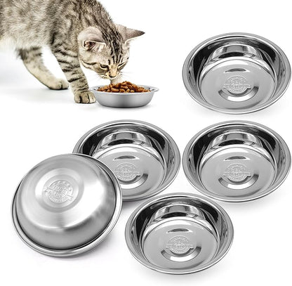 5 PCS Stainless Steel Cat Bowl-Shallow Wide Flat Cats Food Bowls,Metal Kitten Dishes Whisker Friendly Fatigue Relief,Replacement Basic Kitty Plates for Elevated Stand,Dishwasher Safe…