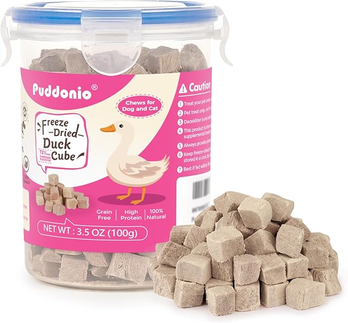 Freeze Dried Cats & Dogs Raw Treats, All Natural Single Ingredient Duck Breast, High Protein Healthy Pet Training Treats or Food Topper, 3.5 oz
