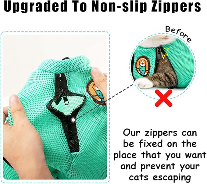 AWOOF Cat Grooming Bag Adjustable Cat Bathing Bag Anti Scratch Bite Polyester Soft Durable Mesh Cat Shower Bag for Small Medium Large Cats