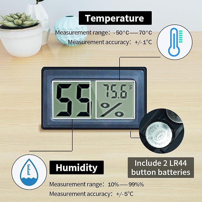 Acrylic Reptile Breeding Box Terrarium Cage Tank, 11.8"x7.9"x5.9", with Temperature Hygrometer, for Small Reptiles, Snakes, Insects, Home Office
