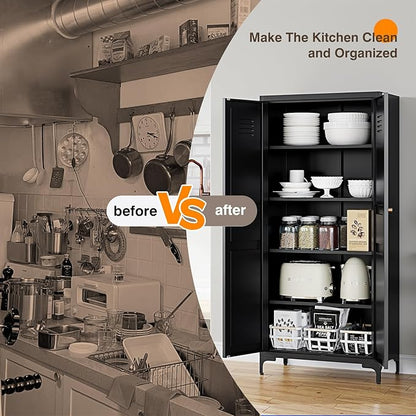 Yizosh Metal Pantry Cabinet, Tall Kitchen Pantry Storage Cabinet