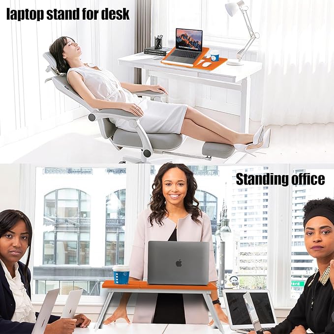 Laptop Desk for Bed Couch, Adjustable Foldable Bed Table with Cup Holder, Breakfast Serving Tray, Portable Laptop Lap Desk Stand for Working Reading Writing Eating Gaming (Orange)